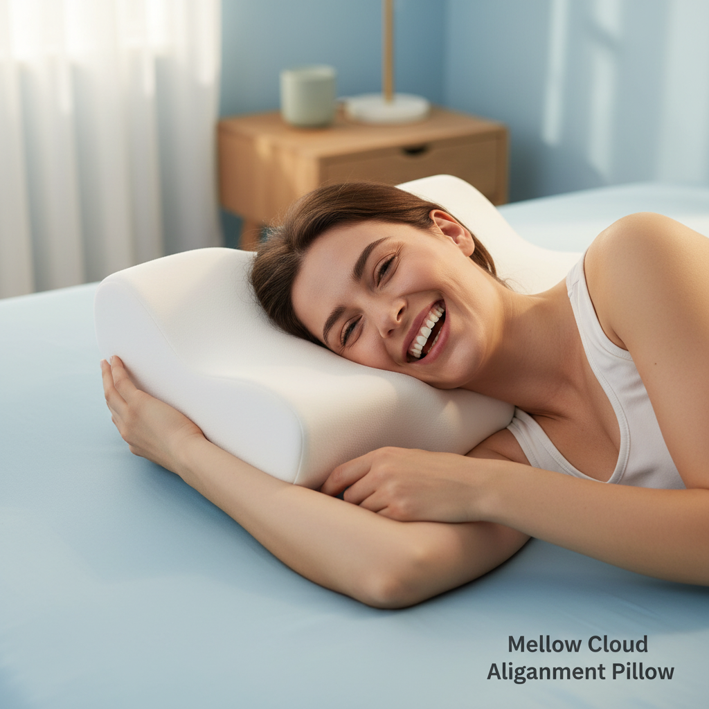 Mellow Cloud Alignment Pillow – Ergonomic Support for Neck & Spinal Alignment, Dual Height, Adjustable Fill, Machine Washable Cover