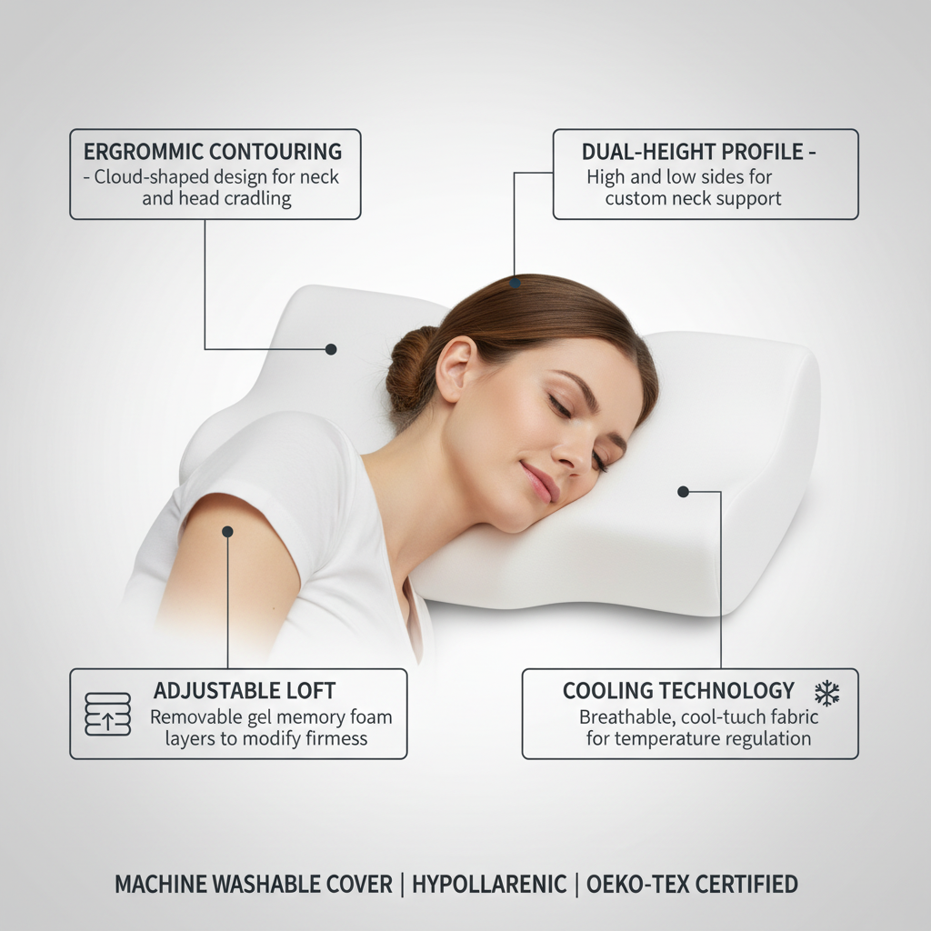 Mellow Cloud Alignment Pillow – Ergonomic Support for Neck & Spinal Alignment, Dual Height, Adjustable Fill, Machine Washable Cover