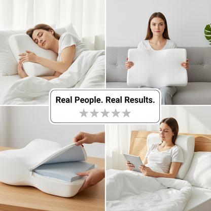 Mellow Cloud Alignment Pillow – Ergonomic Support for Neck & Spinal Alignment, Dual Height, Adjustable Fill, Machine Washable Cover