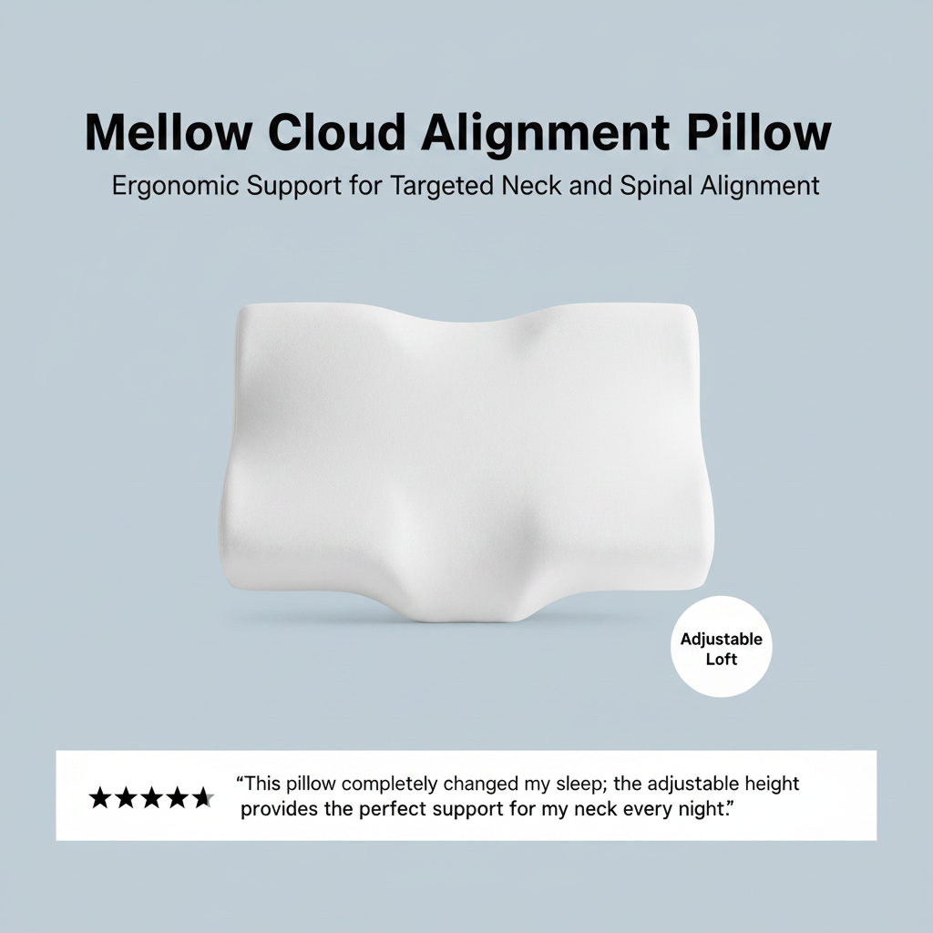 Mellow Cloud Alignment Pillow – Ergonomic Support for Neck & Spinal Alignment, Dual Height, Adjustable Fill, Machine Washable Cover